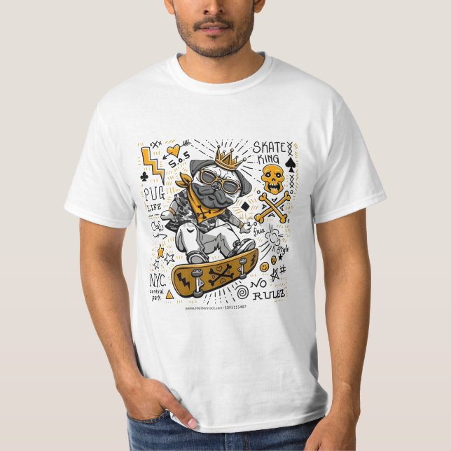 Skatekung Pug T Shirt (Framsida)
