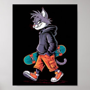 Skatepark Coola Skater Cat Rizzler Skateboard Poster