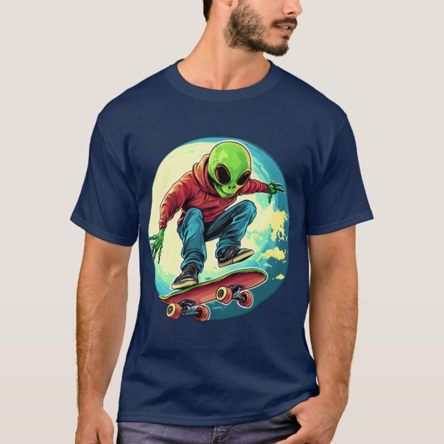 Skater Alien / Skateboarder T-Shirt (Framsida)