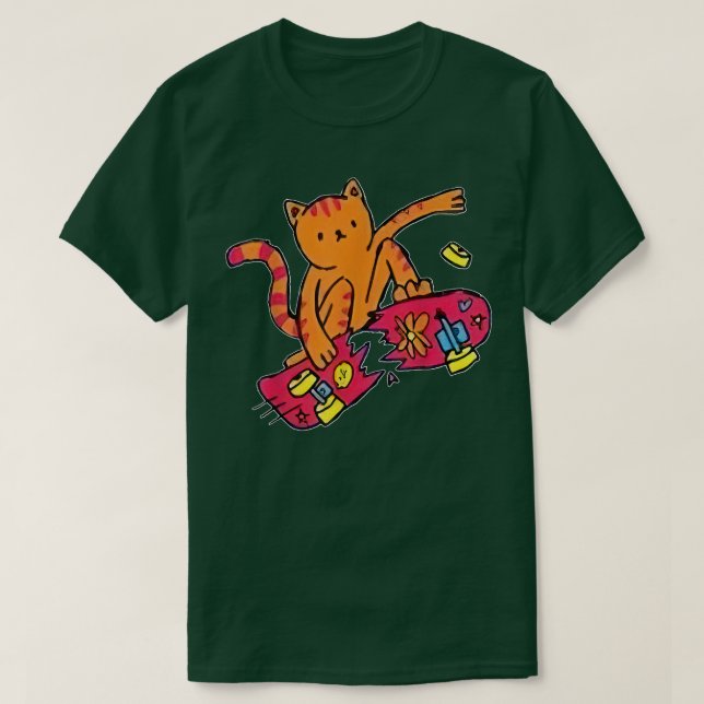 Skater Cat Skateboard Funny Skater Skateboarding C T Shirt (Design framsida)