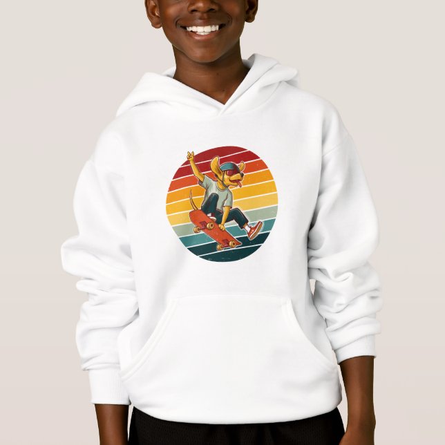 Skater Dog Retro Solnedgång  T Shirt (Framsida)