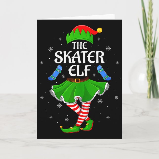 Skater Elf Christmas Family Girls Women Elf Squad  Kort (Framsida)