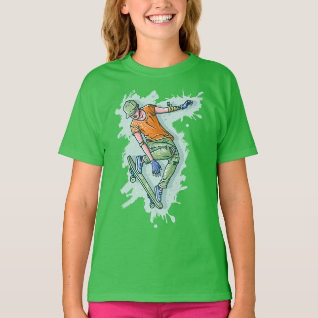 Skater för färgad, praktisk illustration t shirt (Framsida)