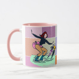Skater för färgstark Rosa Retro Figur Mugg