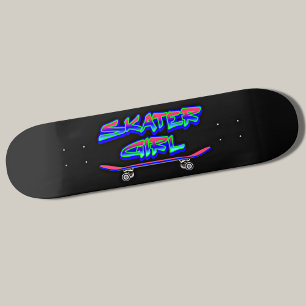 Skater Girl Blue Rosa Graffiti Glow Skateboard