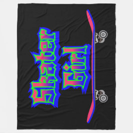 Skater Girl Blue Rosa Graffiti Glow Skateboard Fleecefilt