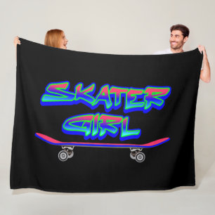 Skater Girl Blue Rosa Graffiti Glow Skateboard Fleecefilt