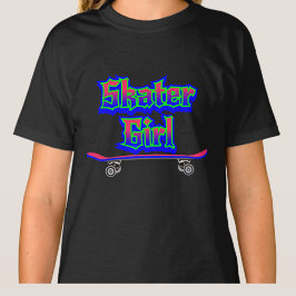 Skater Girl Blue Rosa Graffiti Glow Skateboard T Shirt