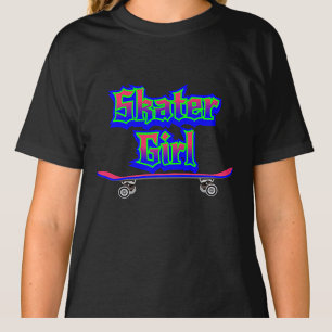 Skater Girl Blue Rosa Graffiti Glow Skateboard T Shirt