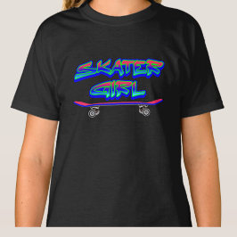 Skater Girl Blue Rosa Graffiti Glow Skateboard T Shirt