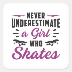 Skater Girl Girls Skating Skateboard Funny Gift Fyrkantigt Klistermärke