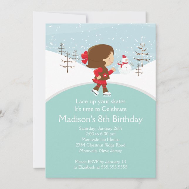 Skater Girl Ice Skating Födelsedagsfest inbjudan (Framsida)