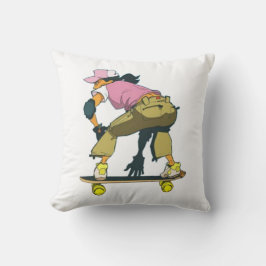 Skater Girl in Rörelse White and Black Pillow Kudde