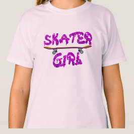 Skater Girl Lila Rosa Skateboard T Shirt