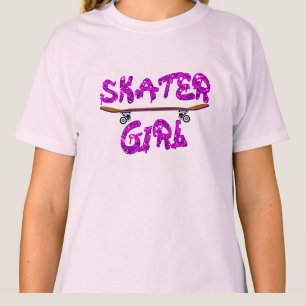Skater Girl Lila Rosa Skateboard T Shirt