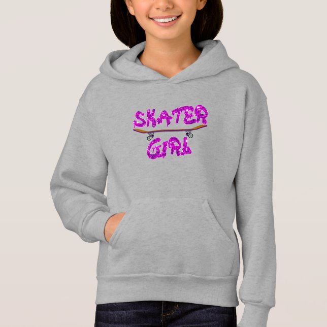 Skater Girl Lila Rosa Skateboard T Shirt (Framsida)