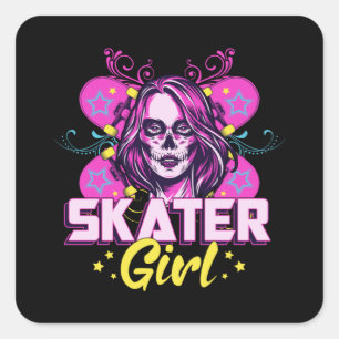 Skater Girl Sk8 Skateboard Girls Skating Gift Idea Fyrkantigt Klistermärke