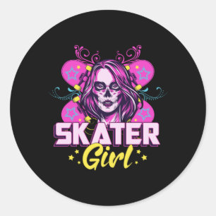 Skater Girl Sk8 Skateboard Girls Skating Gift Idea Runt Klistermärke