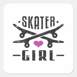 Skater Girl Skateboard Skating Sk8 Skate Gift Fyrkantigt Klistermärke