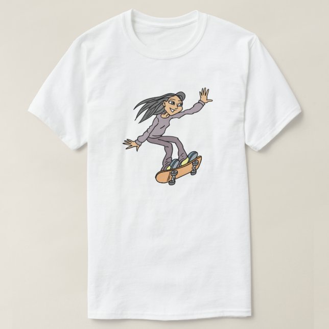 Skater Girl Skateboarding Roligt Skateboard Tee Shirt (Design framsida)