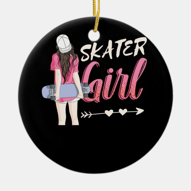 Skater Girl Skateboarding Skateboard Skattning Julgransprydnad Keramik (Framsidan)