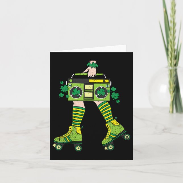 Skater Girl St patricks day Roller Skate Shamrock Kort (Framsida)