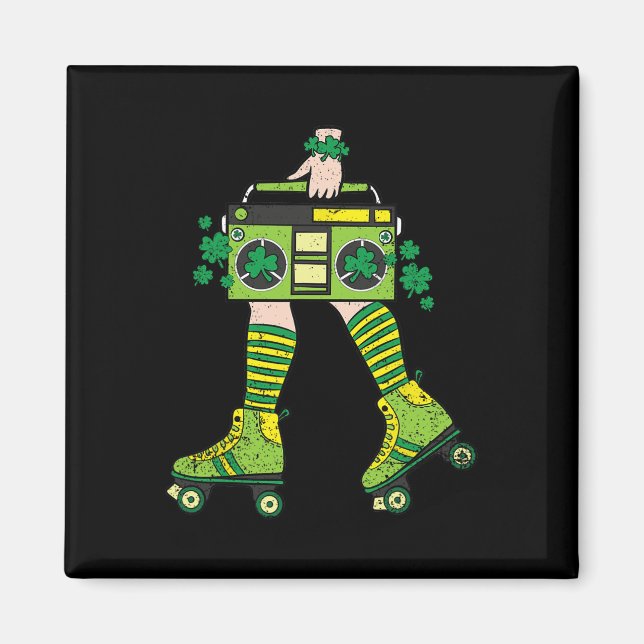 Skater Girl St patricks day Roller Skate Shamrock Magnet (Framsidan)