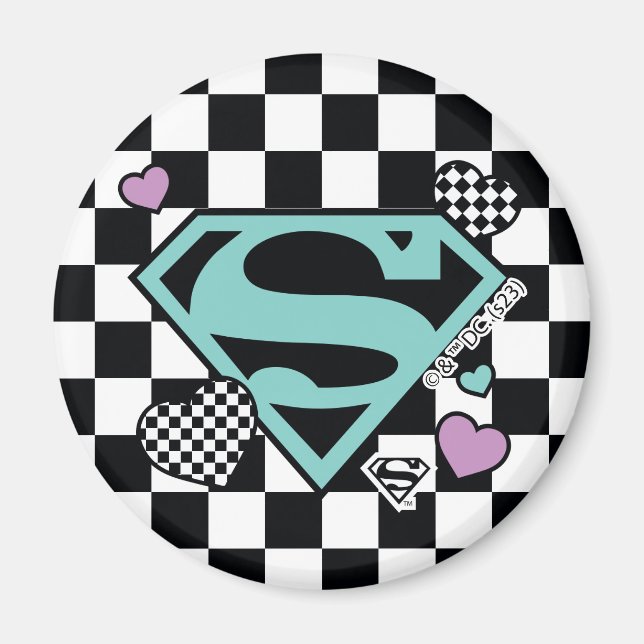 Skater Girl Supergirl Hearts S-Shield Magnet (Framsidan)