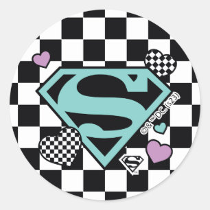 Skater Girl Supergirl Hearts S-Shield Runt Klistermärke