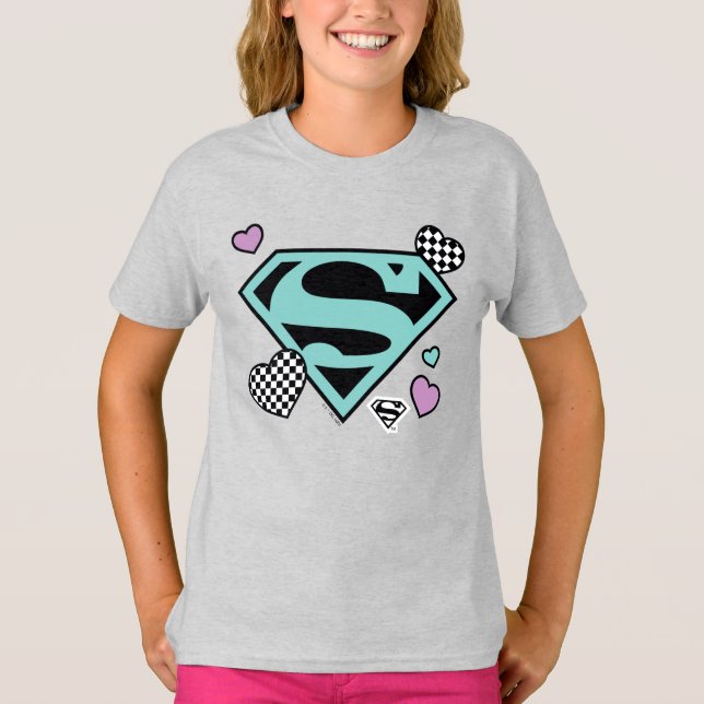 Skater Girl Supergirl Hearts S-Shield T Shirt (Framsida)
