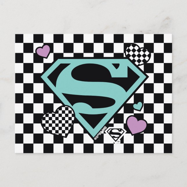 Skater Girl Supergirl Hearts S-Shield Vykort (Framsida)