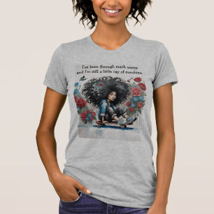 Skater Girl with Afro "Little Ray of Sunshine" T Shirt