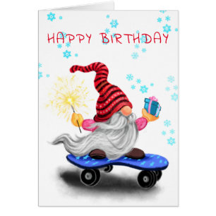 Skater Gnome för Grattis på födelsedagen-kort med Hälsningskort