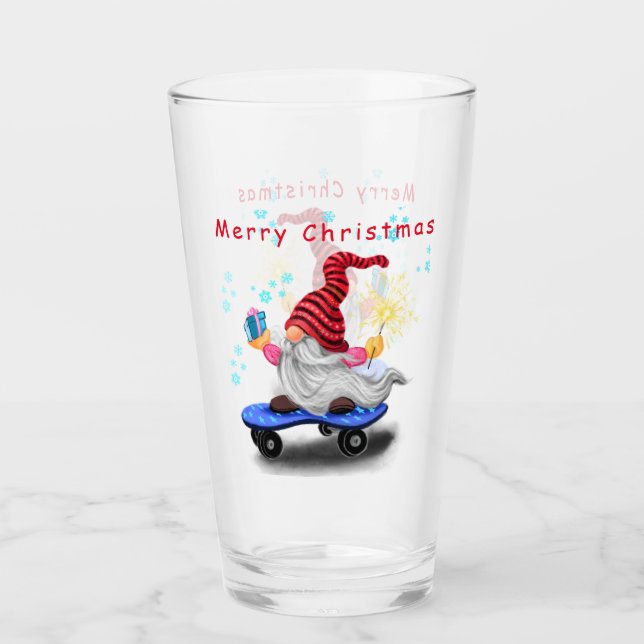 Skater Gnome med julklapp med gåvor Glaskopp (Framsida)