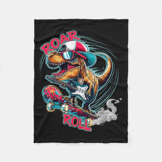Skater Guitar T-rex Roar Roll Dinosaur For Boys Me Fleecefilt (Framsidan)