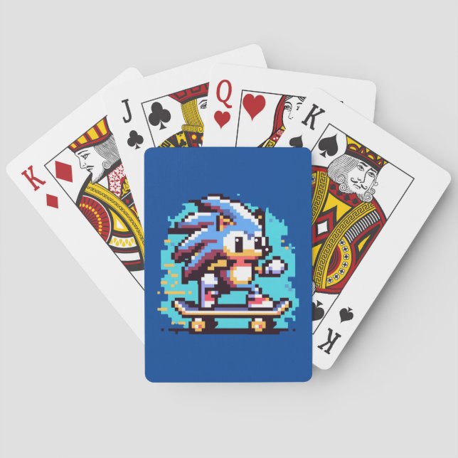 Skater Hedgehog Fast & Roligt Pixel Art Skateboard Casinokort (Baksidan)