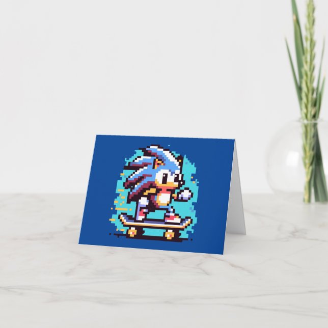 Skater Hedgehog Fast & Roligt Pixel Art Skateboard Kort (Framsida)