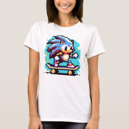 Skater Hedgehog Fast & Roligt Pixel Art Skateboard T Shirt