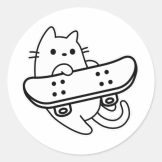 Skater Katt med Skateboard Runt Klistermärke