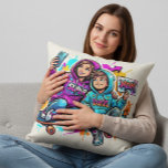 Skater Mom & Son: Vibrant Graffiti Art Pillow Kudde<br><div class="desc">Brighten up your space with this urban-style decorative pillow featuring a mom and son on a skateboard. The vibrant graffiti design makes it a perfect, trendy gift for Mother’s Day, birthdays, or family celebrations. It’s an ideal accent piece for modern living rooms, teen bedrooms, or nurseries. Technique: AI-generated and professionally...</div>