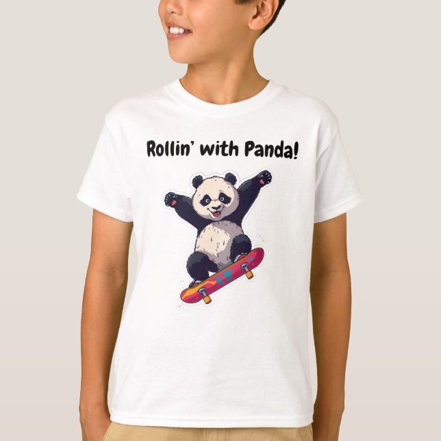 Skater Panda Kids T-Shirt – Cartoon Tee  (Framsida)
