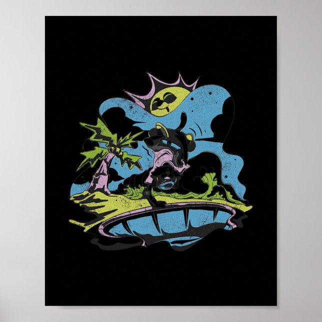 Skater Panther Under A Funky Sun - Retro Tecknad S Poster (Framsidan)