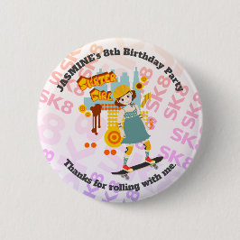 Skater Park Roligt Girl Födelsedagsfest Knapp