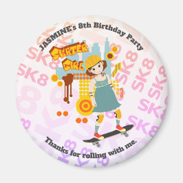 Skater Park Roligt Girl Födelsedagsfest Magnet