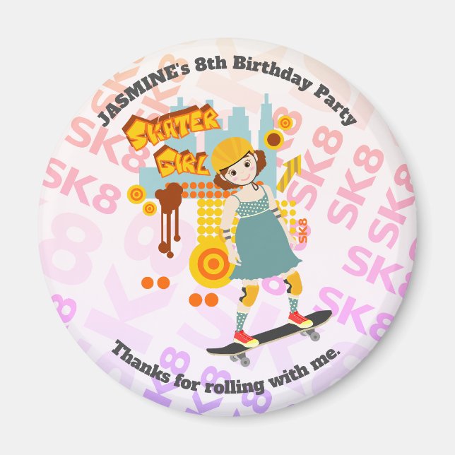 Skater Park Roligt Girl Födelsedagsfest Magnet (Framsidan)