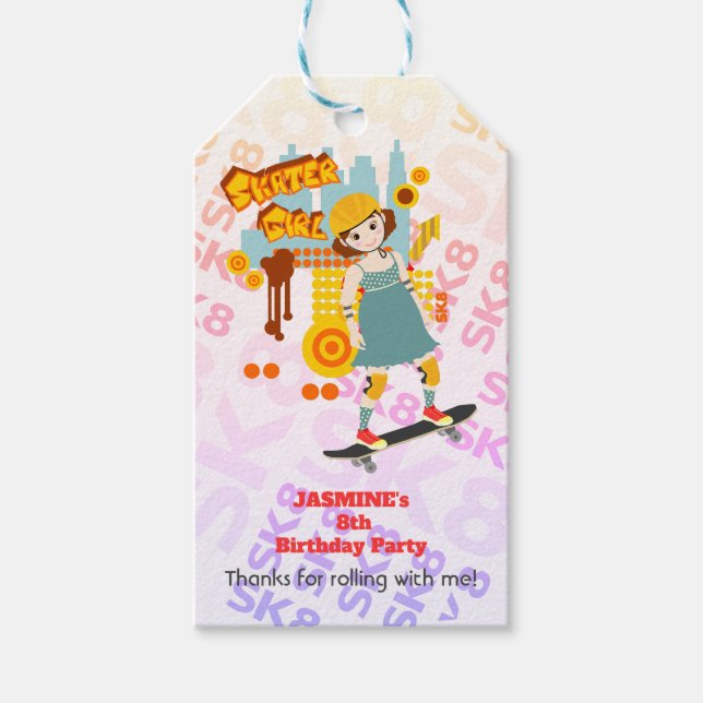 Skater Park Roligt Girl Födelsedagsfest Presentetikett (Framsidan)