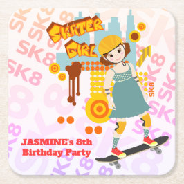 Skater Park Roligt Girl Födelsedagsfest Underlägg Papper Kvadrat