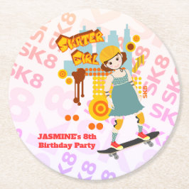 Skater Park Roligt Girl Födelsedagsfest Underlägg Papper Rund