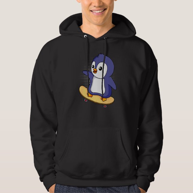 Skater Pinguin Skateboarding Penguin Hoodie (Framsida)