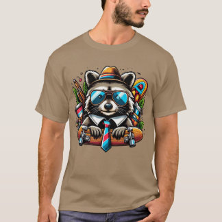 Skater Raccoon Coola Animal with Backpack and Skat T Shirt